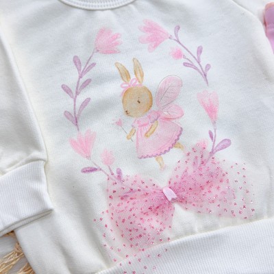 Conj. Casaco de Moletom Fada Coelhinha e Calça Legging - Off White e Rosa